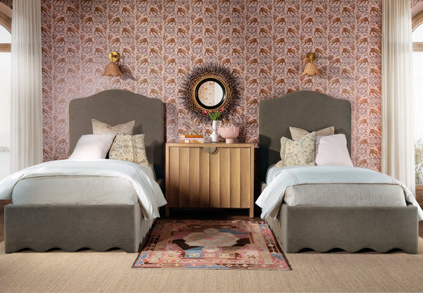 Hooker Furniture Commerce and Market Liv Linen Twin Bed Scalloped Base Tailored Upholstered Frame 7228-90833-005-489