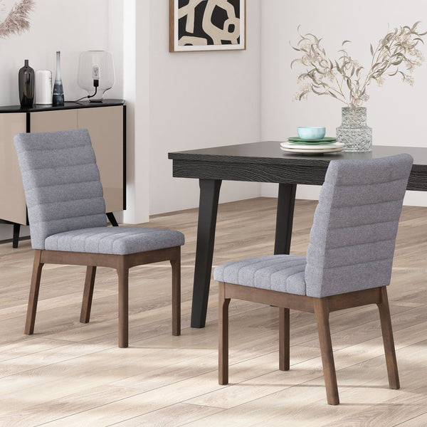 English Elm Christopher Knight Home® - DINING Chair Set of 2 Dark Grey Mid-Century Upholstered Fabric Seats with Channel Stitching & Splayed Rubberwood Legs 73471.00