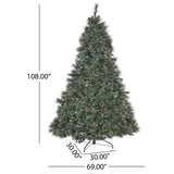 Christopher Knight Home® - Noble House - - 9' Cashmere And Snow Bristle Mixed Tree With 105 Pine Cones And 1200Clear Lights-Ul,2317Tips,Dia:69