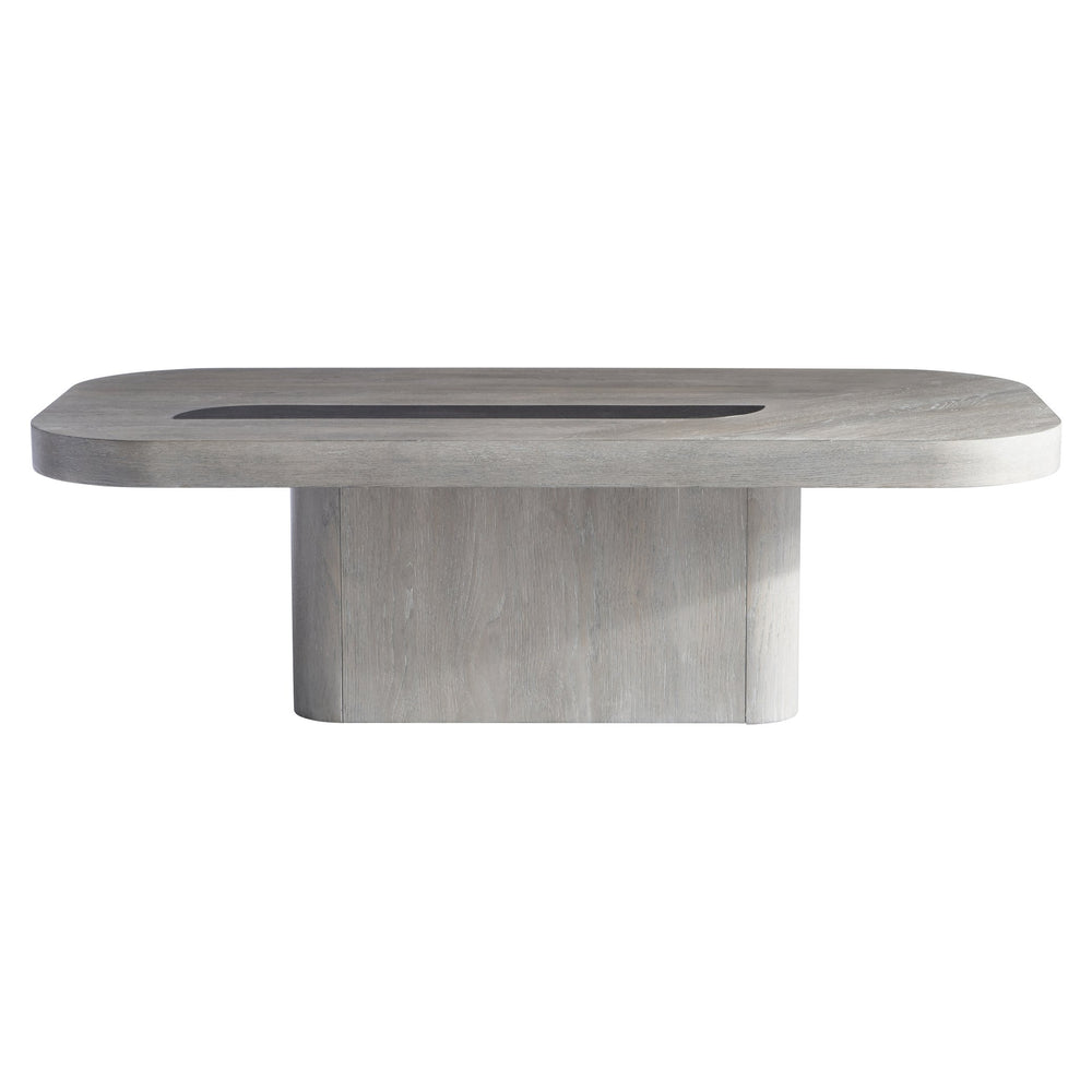 Bernhardt Bernhardt Marcato Cerused Greige Cocktail Table With Dark Graphite Metal Inlay — Modern Pedestal Style 497021