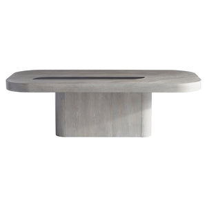 Bernhardt Bernhardt Marcato Cerused Greige Cocktail Table With Dark Graphite Metal Inlay — Modern Pedestal Style 497021