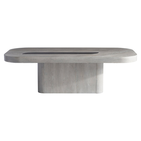 Bernhardt Bernhardt Marcato Cerused Greige Cocktail Table With Dark Graphite Metal Inlay — Modern Pedestal Style 497021