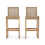 Christopher Knight Home® - Noble House - Elon Outdoor Wicker Barstools, Light Multi-Brown and Teak - Set of 2