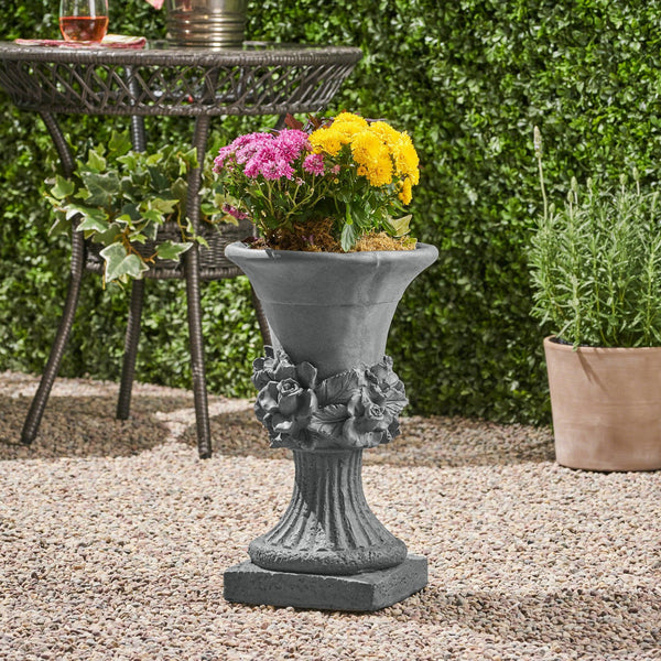 English Elm Mgo Handcrafted Urn Planter Pedestal Style Weather Resistant Patio Garden Accent 63410.00GRY