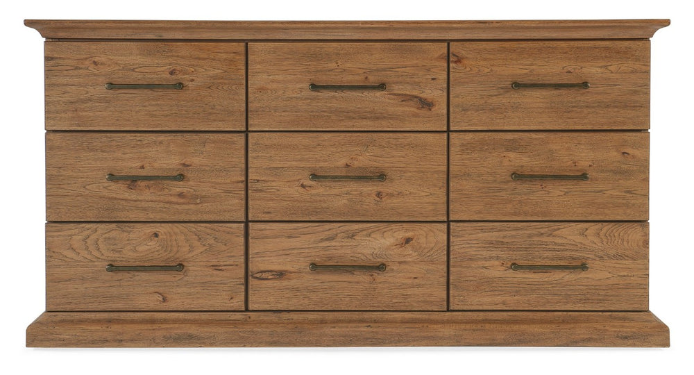 Hooker Furniture Big Sky Nine Drawer Dresser With Pecky Hickory Veneers, Vintage Natural Finish, Cedar-Lined Drawers 6700-90202-80