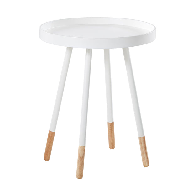 Homelegance By Top-Line Asher Paint-Dipped Round Tray-Top End Table White Rubberwood