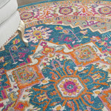 Nourison Passion PSN20 Machine Made Power-loomed Floral Border Indoor Only Bohemian  Rug Teal Multicolor, Teal Multicolor 100% Polypropylene 99446765260