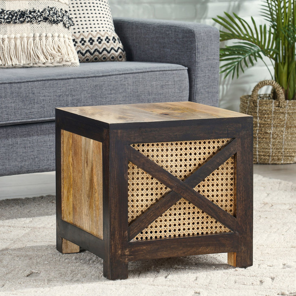 English Elm Christopher Knight Home® - 16" Mango Wood & Woven Rattan Stool — Handcrafted Boho Ottoman Side Table with Cane Wicker Accent, Durable 71750.00