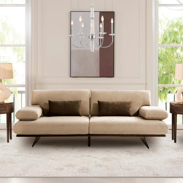 Pasargad Delano Beige Faux Suede Sofa With Versatile Sliding Backrest & Armrest For Modern Living Dark Beige Faux Suede Pslm-010