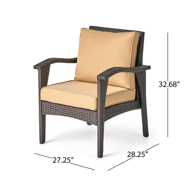 English Elm Christopher Knight Home® - HONOLULU Woven Rattan Club Chair Set — Durable PE Rattan & Iron Frame, Waterproof Fabric, Cozy Seating Brown+Tan 52918.00BRNMP2