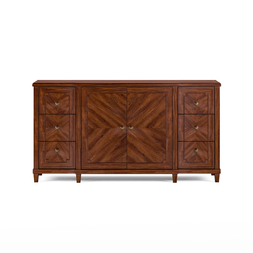 A.R.T. Furniture Newel Credenza - Vintage Cherry Finish With Adjustable Wine Shelves & Elegant Storage Solutions Brown Poplar Solids,Cherry Veneers,Metal 294252-1406