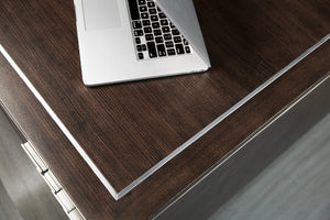 Hooker Furniture House Executive Desk With Dark Roast Ash Veneer, Seven Drawers, Locking File Storage, Metal Trim 36.00 L x 72.00W x 29.75H 5892-10562-85