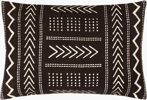 Surya Malian Eclectic Bohemian 14"L X 22"W Handmade Lumbar Pillow – Vibrant Cotton Comfort For Your Home Black Cotton,Cotton Maa009-1422