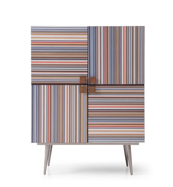 VIG Furniture Macoy Modern Multicolor Wine Cabinet With Black Ash Veneer, Stemware Rack, Soft-Close Drawers VGVCGR2008-WINE