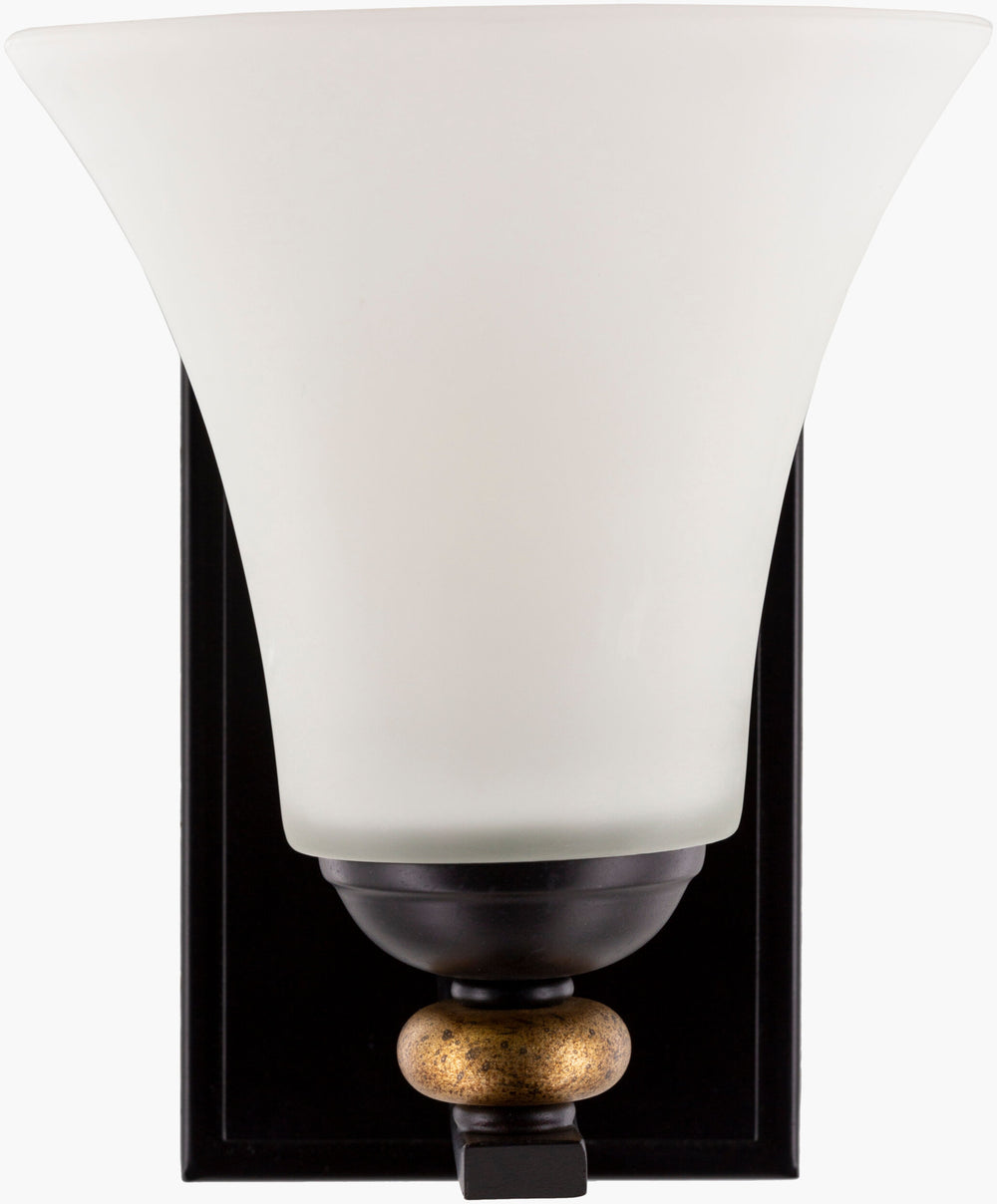 Surya Maddux Elegant Wall Sconce - 8" Height Metal & Glass Fixture For Cozy Ambiance In Any Room Fixture, Black Iron,Glass Mad-001