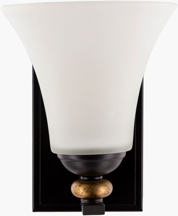 Surya Maddux Elegant Wall Sconce - 8" Height Metal & Glass Fixture For Cozy Ambiance In Any Room Fixture, Black Iron,Glass Mad-001