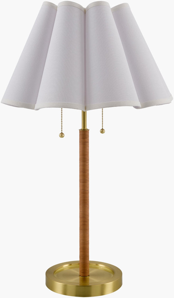 Livabliss Magda Leather Wrapped Iron Base Table Lamp with Linen Shade for Warm Ambient Glow MAG-006