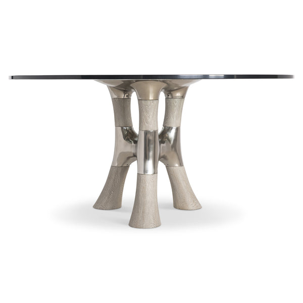 Bernhardt Bernhardt Dalton 60" Dining Table With Glass Top, Weathered Greige Oak Base & Hammered Bronze Bowl K2010