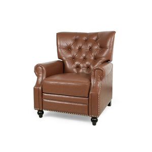 English Elm Christopher Knight Home® - Button Button Tufted Heavy Duty Manual Push-Back Recliner Chair with Nailhead Accents and Comfort Backrest Light Brown 71976.00PUCOGN