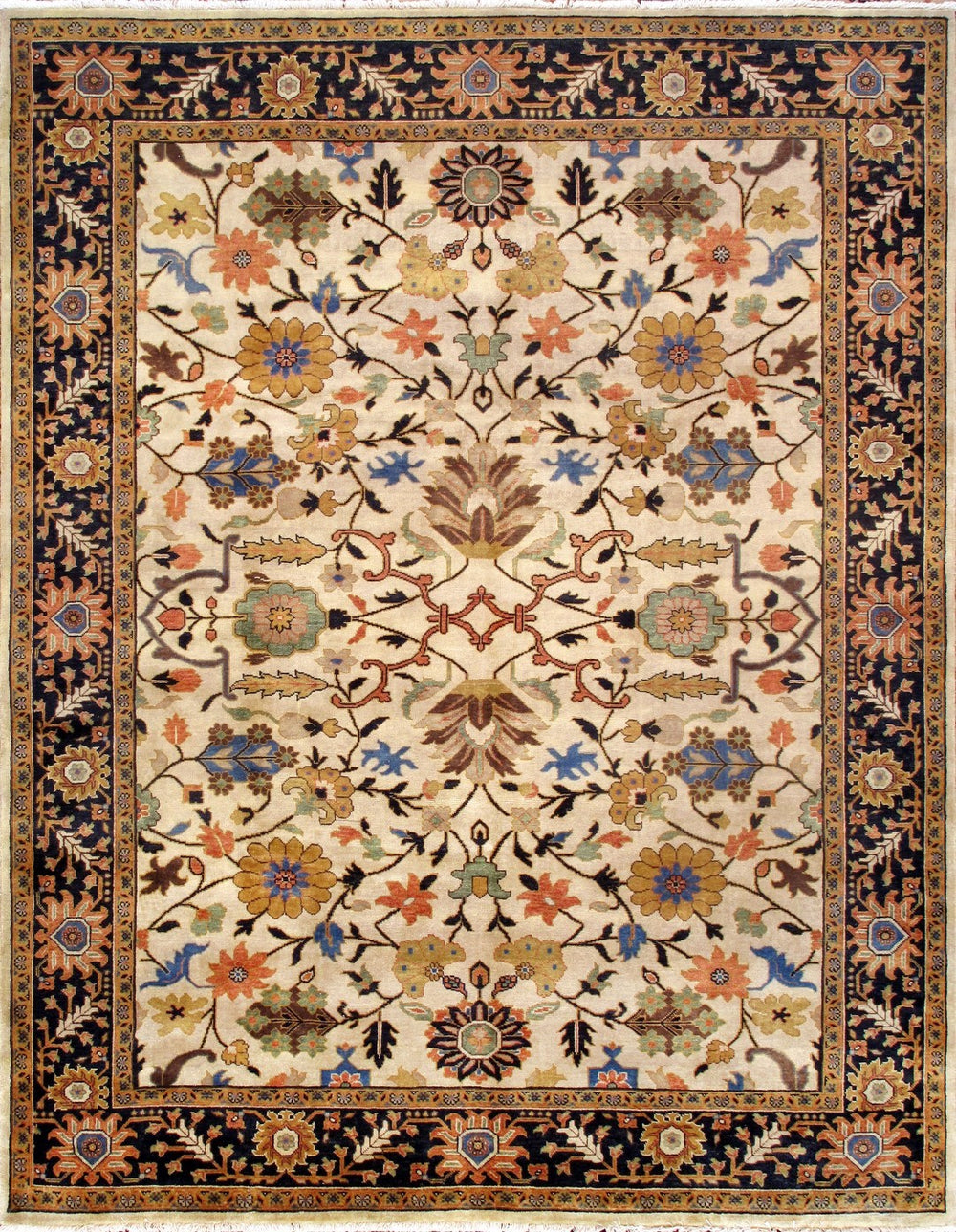 Pasargad Home Mahal Collection Hand-knotted Wool Area Rug - Elegant Ivory Design, 9'3" X 11'10"   P-6 Navy  9x12