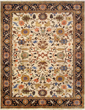 Pasargad Home Mahal Collection Hand-knotted Wool Area Rug - Elegant Ivory Design, 9'3" X 11'10"   P-6 Navy  9x12