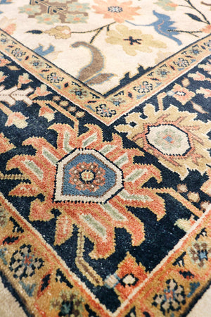 Pasargad Home Mahal Collection Hand-knotted Wool Area Rug - Elegant Ivory Design, 9'3" X 11'10"   P-6 Navy  9x12