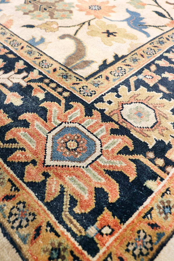 Pasargad Home Mahal Collection Hand-knotted Wool Area Rug - Elegant Ivory Design, 9'3" X 11'10"   P-6 Navy  9x12