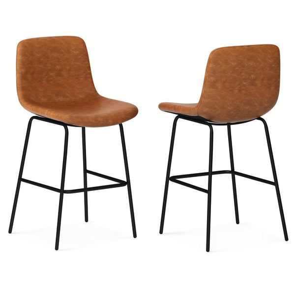 English Elm Jolie Counter Height Stools Set Of 2 - Stylish Camel Brown Vegan Leather For Modern Spaces B136P158759