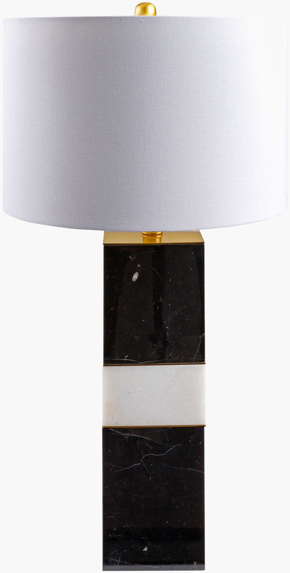Surya Majestic 29" Marble Accent Table Lamp With White Linen Shade - Elegant Lighting For Any Room Body, Black Marble,Marble,Linen,Polyester,Crystal Maj-001