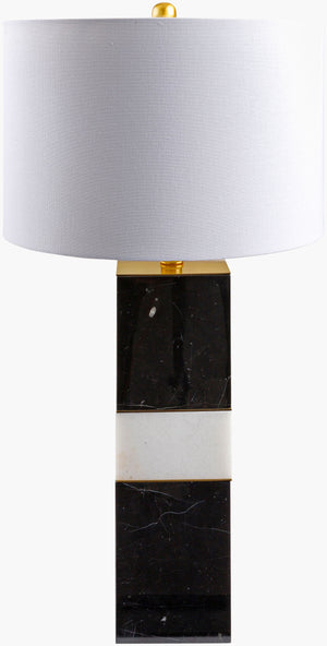 Surya Majestic 29" Marble Accent Table Lamp With White Linen Shade - Elegant Lighting For Any Room Body, Black Marble,Marble,Linen,Polyester,Crystal Maj-001