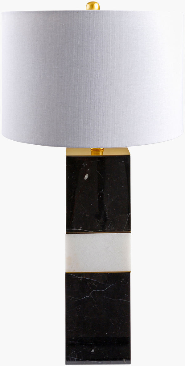 Surya Majestic 29" Marble Accent Table Lamp With White Linen Shade - Elegant Lighting For Any Room Body, Black Marble,Marble,Linen,Polyester,Crystal Maj-001