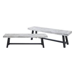 English Elm Dark Acacia Slatted Dining Bench Handcrafted with Iron Frame for Farmhouse Spaces Grey+Black 54562.00SGRY