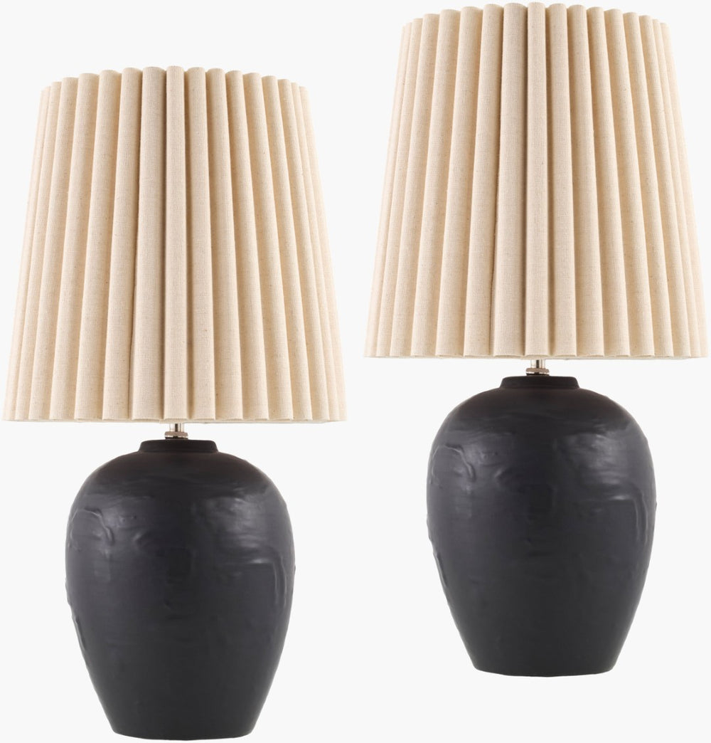 Livabliss Mako Ceramic Base Accent Lamp with Linen Shade for Bedroom or Living Room Decor MAK001-SET