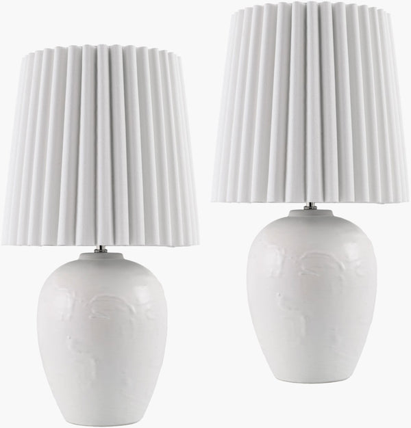Livabliss Mako Ceramic Accent Lamp with Linen Shade for Bedside or Desk Ambient Lighting MAK002-SET