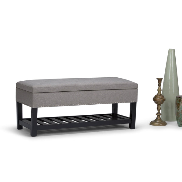 English Elm Lomond Storage Ottoman Bench In Dove Grey - Stylish Seating With Hidden Storage & Open Slat Shelf B136P159127