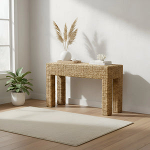 Alpine Furniture Makai Handwoven Banana Twist Console Table Artisan Natural Fiber Entryway Accent FA-04