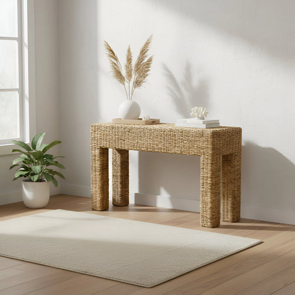 Alpine Furniture Makai Handwoven Banana Twist Console Table Artisan Natural Fiber Entryway Accent FA-04