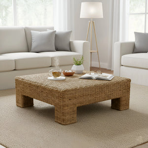 Alpine Furniture Makai Handwoven Banana Twist Fiber Square Coffee Table for Coastal Bohemian Living Rooms FA-03