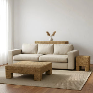 Makai Handwoven Banana Twist Fiber Square Coffee Table for Coastal Bohemian Living Rooms