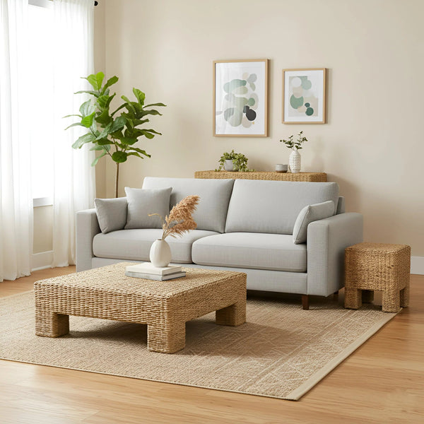 Makai Handwoven Banana Twist Square End Table for Coastal and Organic Modern Rooms