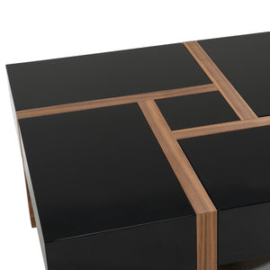 VIG Furniture Makai Modern Square Coffee Table With Hidden Puzzle Top & 4 Soft-Close Drawers, Black/Walnut Finish VGBBLE624E-BLK