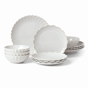 Lenox French Perle Scallop 12-Piece Dinnerware Set White, WHITE STONEWARE 893471