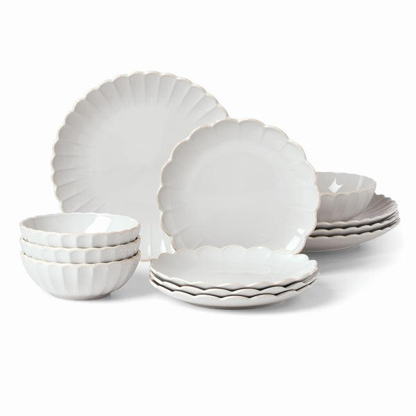 Lenox French Perle Scallop 12-Piece Dinnerware Set White, WHITE STONEWARE 893471