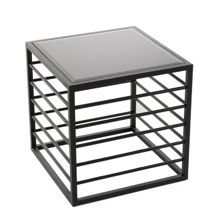 VIG Furniture Malvo Modern Wrought-Iron End Table With Dark Tempered Glass Top, 24" Square, 330 Lb Capacity VGODLZ-215E-BLK-ET