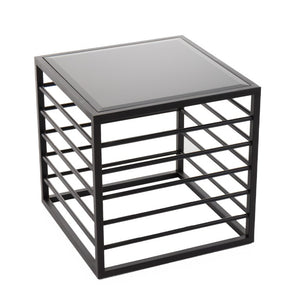 VIG Furniture Malvo Modern Wrought-Iron End Table With Dark Tempered Glass Top, 24" Square, 330 Lb Capacity VGODLZ-215E-BLK-ET