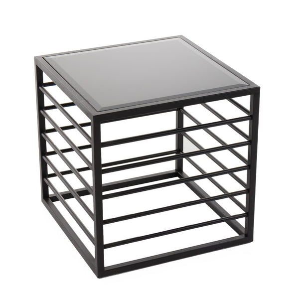 VIG Furniture Malvo Modern Wrought-Iron End Table With Dark Tempered Glass Top, 24" Square, 330 Lb Capacity VGODLZ-215E-BLK-ET