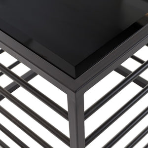 VIG Furniture Malvo Modern Wrought-Iron End Table With Dark Tempered Glass Top, 24" Square, 330 Lb Capacity VGODLZ-215E-BLK-ET