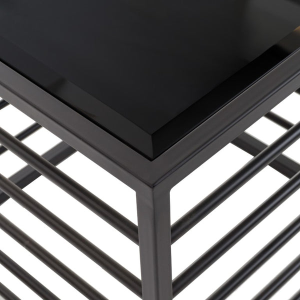 VIG Furniture Malvo Modern Wrought-Iron End Table With Dark Tempered Glass Top, 24" Square, 330 Lb Capacity VGODLZ-215E-BLK-ET