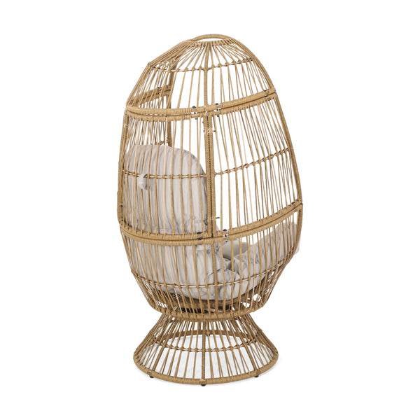 English Elm Christopher Knight Home® - RESEDA Swivel Egg Chair with Faux Rattan Basket, Water-Resistant Cushion, Handcrafted Comfort Natural 67931.00LBGE