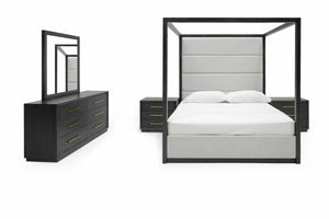 Modrest Manhattan Canopy Bedroom Set - Elegant Gray Wood Finish with Plush Headboard & Nightstands